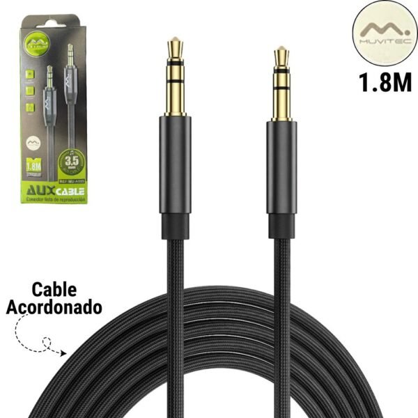 Cable Auxiliar 1 X 1 Estereo Plug 3.5mm 1.8 Metros Muvitec