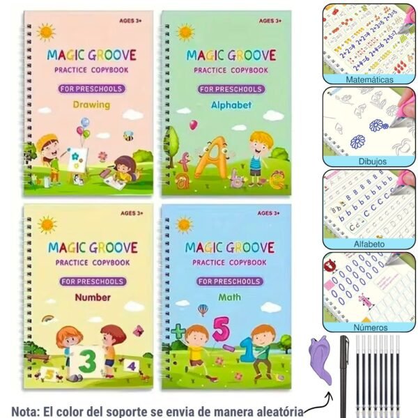 Set X4 Libretas de estudio Cuaderno Magico De Caligrafia Aprendizaje Didactico