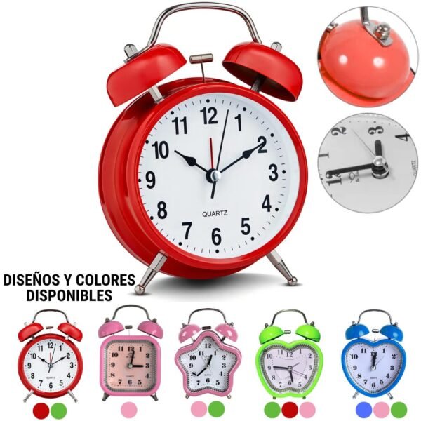 Reloj Despertador De Mesa Analogo Doble Campana Con Alarma Viajero