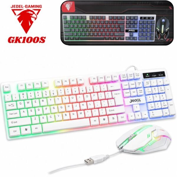 Combo Teclado Y Mouse Gamer Jedel Alambrico Gk100S Rgb Usb Gaming Keyboard