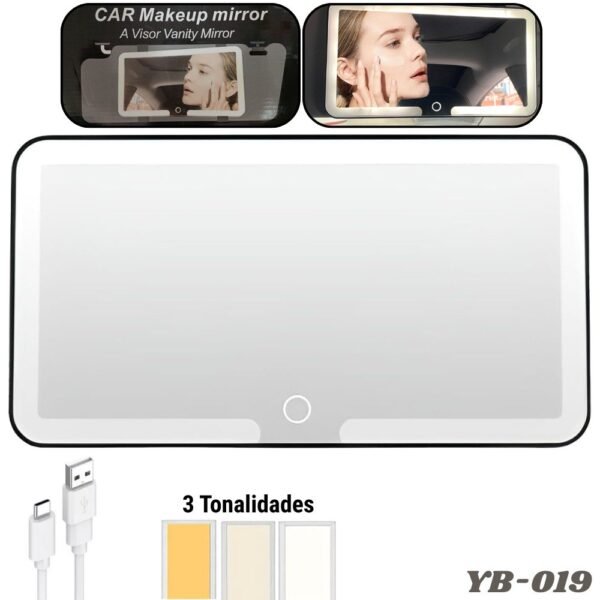 Espejo Con Luz Led Recargable Para Parasol Visera De Automovil