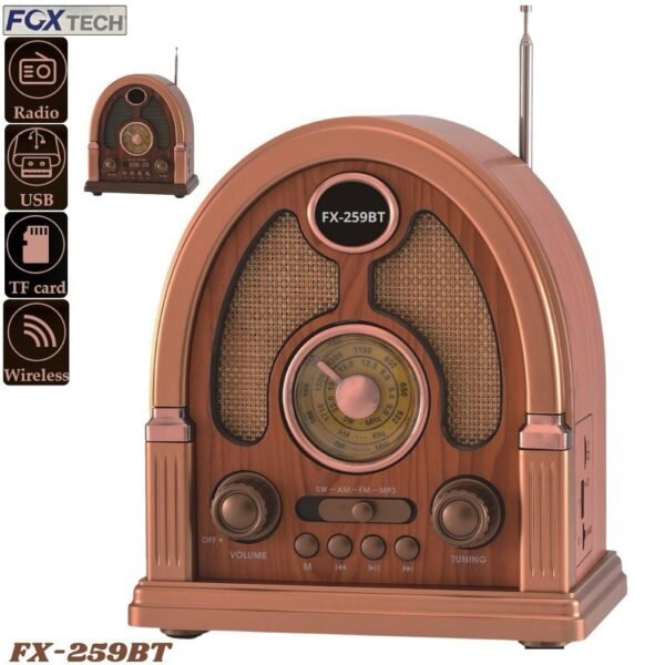 Radio Parlante Retro Vintage Recargable Am Fm Sw Mp3 Bluetooth FX-259BT