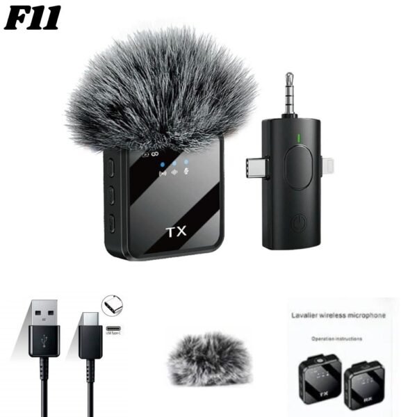 Microfono De Solapa Inalambrico 3 En 1 Para Auxiliar 3.5 Iphone O Android Tipo C F11