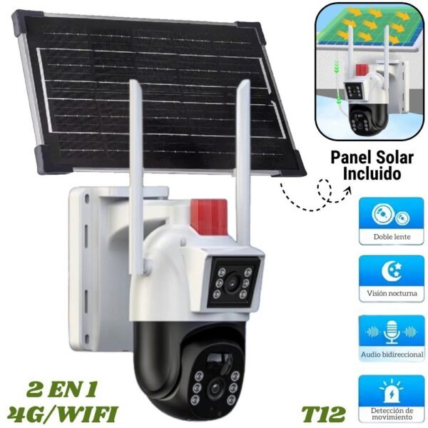 Camara De Seguridad Ip V380 Para Exteriores Doble Lente Con Panel Solar Vision Infrarrojo