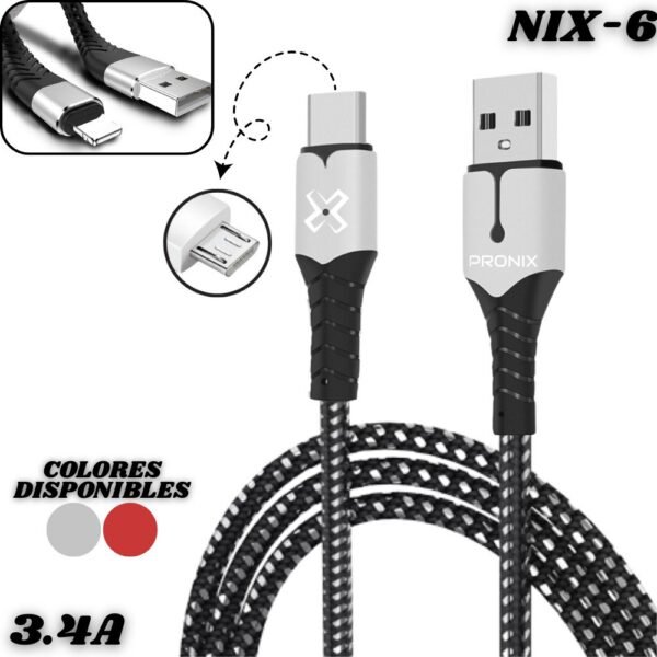 Cable Cargador Acordonado V8 Pronix Nix-6 3.4A 1 Metro