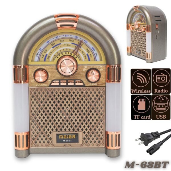 Radio Rockola Parlante Retro Vintage Recargable Am Fm Sw Mp3 Bluetooth M-68bt