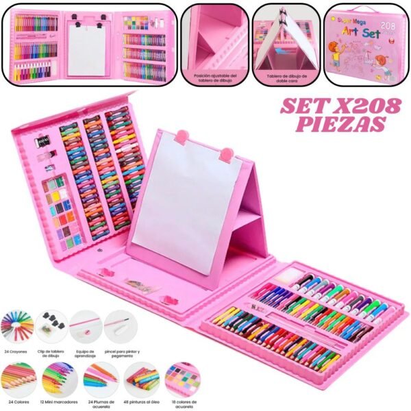 Set Kit De Arte Maleta 208 Piezas Rosado