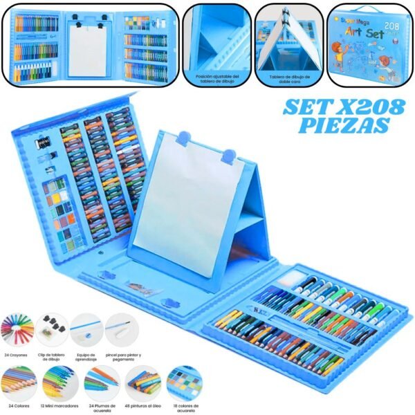 Set Kit De Arte Maleta 208 Piezas Azul