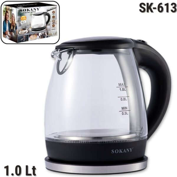 Hervidor Electrico Calentador De Agua 1.0 Litros Tetera De Vidrio Sokany