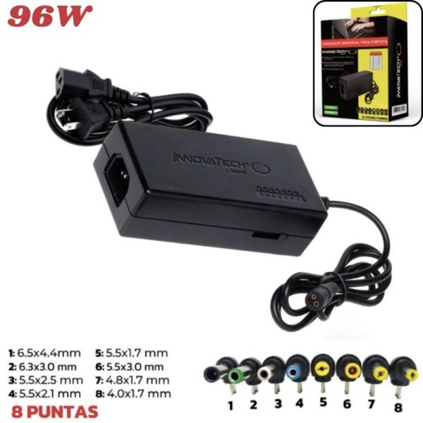 Cargador Universal Para Computador Laptop Portatil 8 Conectores 96W Knup