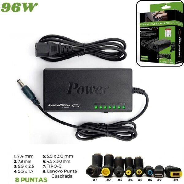 Cargador Universal Para Computador Laptop Portatil 8 Conectores 96W Knup