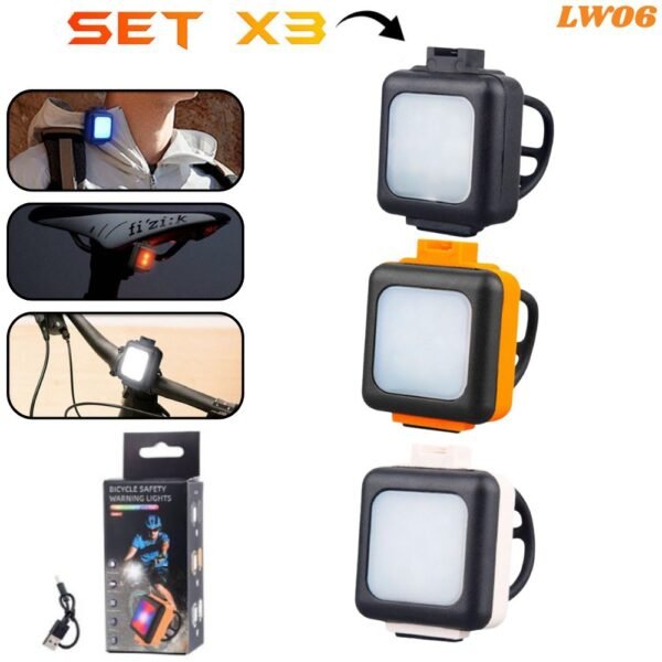Combo De Luces Set X3 linternas para bicicleta Recargables LW06