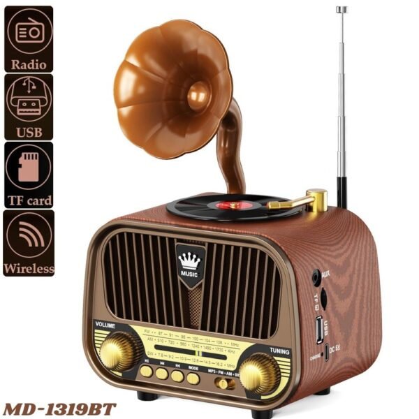 Radio Parlante Retro Vintage Recargable Am Fm Sw Mp3 Bluetooth MD-1319BT