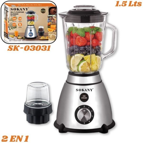 Licuadora Multifuncional 2 En 1 Sokany 800w 1.5 Litros SK-03031