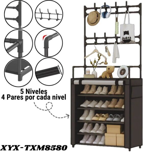 Closet Armario De Tela Zapatero Organizador De Zapatos 5 Niveles Con Perchero