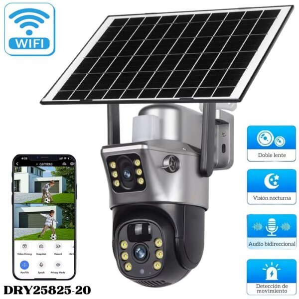 Camara De Seguridad Ip V380 Para Exteriores Doble Lente Con Panel Solar Vision Infrarrojo