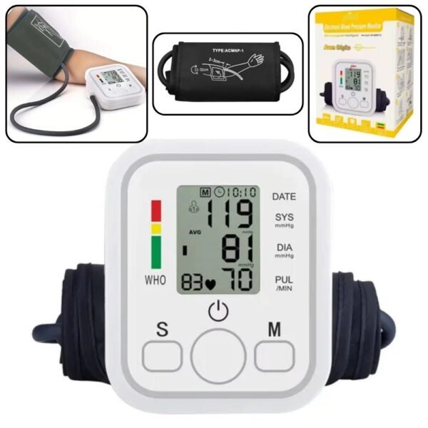 Tensiometro Digital De Brazo Automatico Alta Precision Con VozTensiometro Digital De Brazo Automatico Alta Precision Con Voz. Este innovador dispositivo de salud mide la presión arterial y el pulso de manera simultánea, ofreciendo un funcionamiento sencillo y cómodo. Ideal para monitorear tu bienestar y comprender mejor tu estado de salud. Monitor de presión arterial digital totalmente automático. Perfecto para tener en casa, ayudando en el seguimiento de tu salud personal. CARACTERÍSTICAS: - Función de memoria para almacenar los datos de medición. - Mide la presión arterial y el pulso de forma automática. - Compatible con conexión USB o baterías AA (NO INCLUIDAS). - Pantalla LCD de gran tamaño para mayor visibilidad. - Incluye una voz en español que anuncia los resultados de las mediciones. - Presurización automática mediante microbomba. ESPECIFICACIONES: - Rango de medición: Presión (30 mmHg ~ 280 mmHg) - Ritmo cardíaco (40 ~ 195 latidos/minuto). - Funciona con conexión USB o 4 baterías AA (NO INCLUIDAS). - Pantalla digital LCD, plana y fácil de leer. - Presurización automática con microbomba.