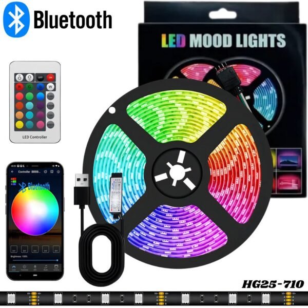 Cinta Led Tira Luces 5 Mts Rgb Multicolor Con Control Bluetooth Conexion Usb