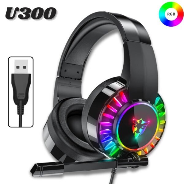 Diadema Alambrica Gamer U300 Iluminacion Rgb Audifonos Usb