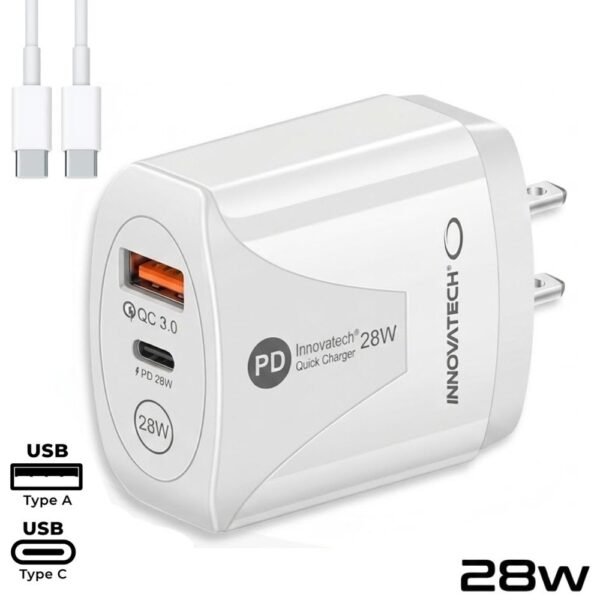 Cargador De Pared Usb y Usb Tipo C Carga Rapida 28W