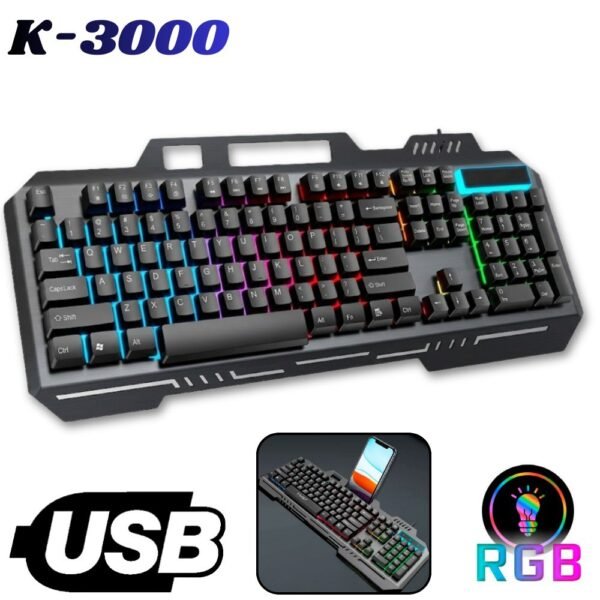 Teclado Gamer Alambrico K-3000 Rgb Usb Gaming Keyboard