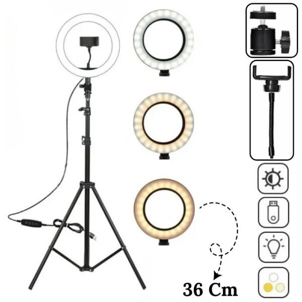 Aro De Luz Led 36 Cm Con Tripode Soporte 2.1 Metros