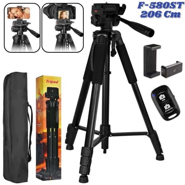 Tripode Soporte Negro F-580ST Resistente Y Adaptable Para Camara Y Celular 2.06mts