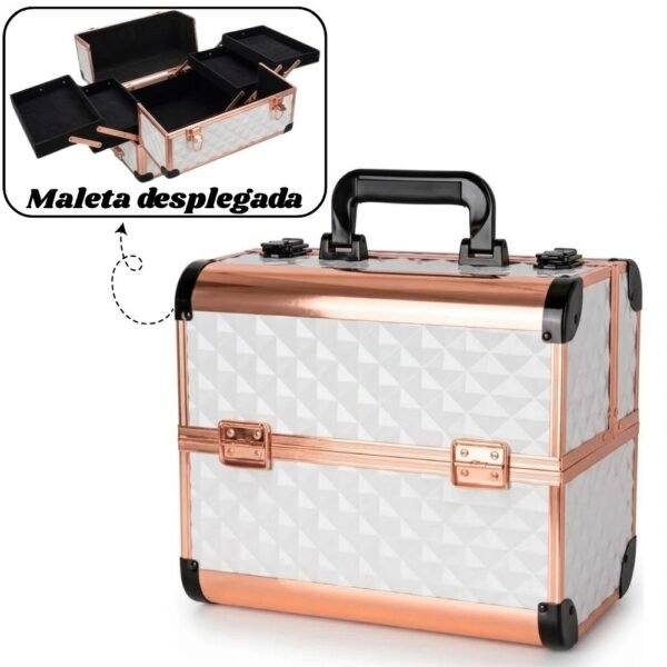 Maleta Organizador De Maquillaje Cosmetiquera Neceser 4 Bandejas MoradaOro Rosa