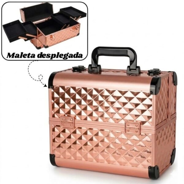 Maleta Organizador De Maquillaje Cosmetiquera Neceser 4 Bandejas Oro Rosa