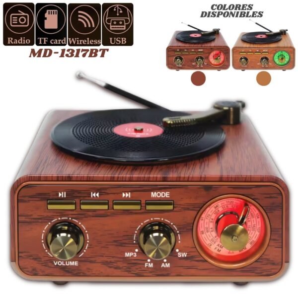 Radio Parlante Retro Vintage Recargable Am Fm Sw Mp3 Bluetooth Md-1317bt