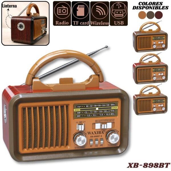 Radio Parlante Retro Vintage Recargable Am Fm Sw Mp3 Bluetooth Con Linterna Xb-898Bt