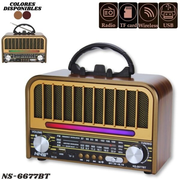 Radio Parlante Retro Vintage Recargable Am Fm Sw Mp3 Bluetooth Ns-6677Bt