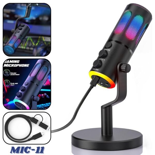 Microfono Alambrico Condensador Gamer Usb Rgb Grabacion De Streaming MIC-11
