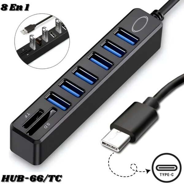 Adaptador Convertidor Usb C 8 En 1 Multipuerto Hub Usb Tarjeta SD