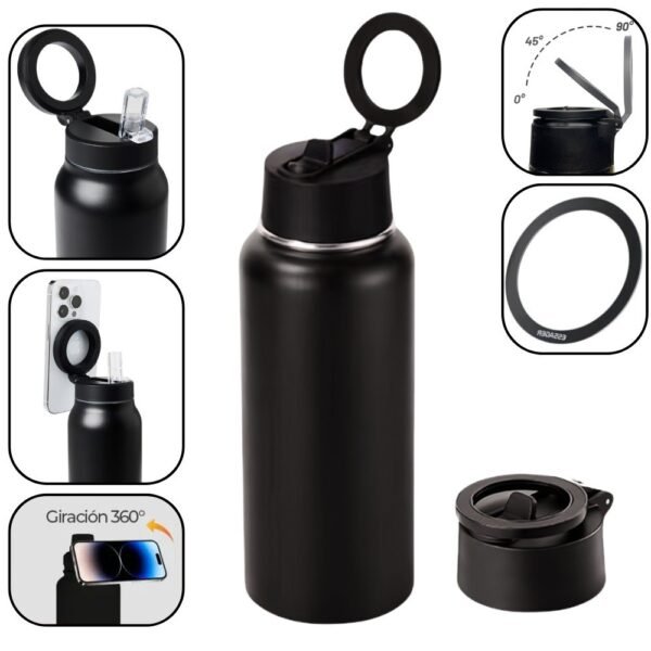 Termo con Soporte Magnetico para Celular Botella Termica 2 en 1