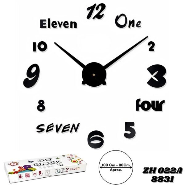 Reloj De Pared Analogo 3D Sin Marco Con Pegatinas ZH 022A Negro