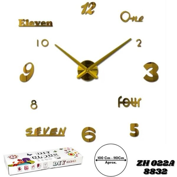 Reloj De Pared Analogo 3D Sin Marco Con Pegatinas ZH 022A Dorado