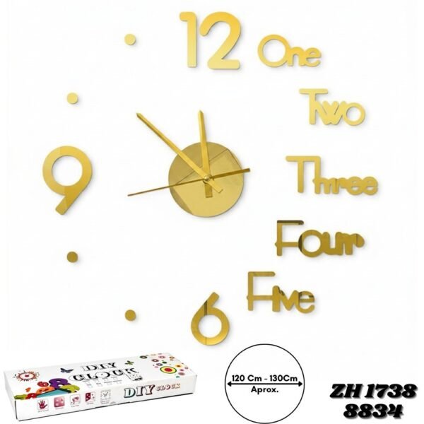 Reloj De Pared Analogo 3D Sin Marco Con Pegatinas ZH 1738 Dorado