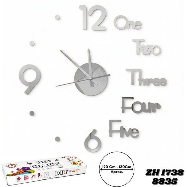 Reloj De Pared Analogo 3D Sin Marco Con Pegatinas ZH 1738 Plateado