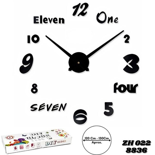 Reloj De Pared Analogo 3D Sin Marco Con Pegatinas ZH 022 Negro