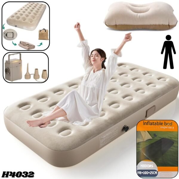 Colchon Inflable Con Bomba Integrada Con Almohada Colchoneta Para Acampar H4032