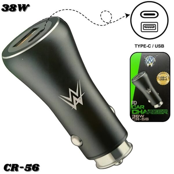 Cargador Cigarrera Para Carro 36w Carga Rapida Doble Puerto Usb y Tipo C Cr-56