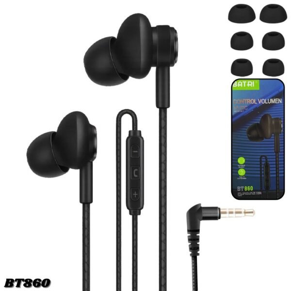 Audifonos Alambricos Manos Libres In Ear 3.5mm Batri Bt860 Con Repuesto De Gomas