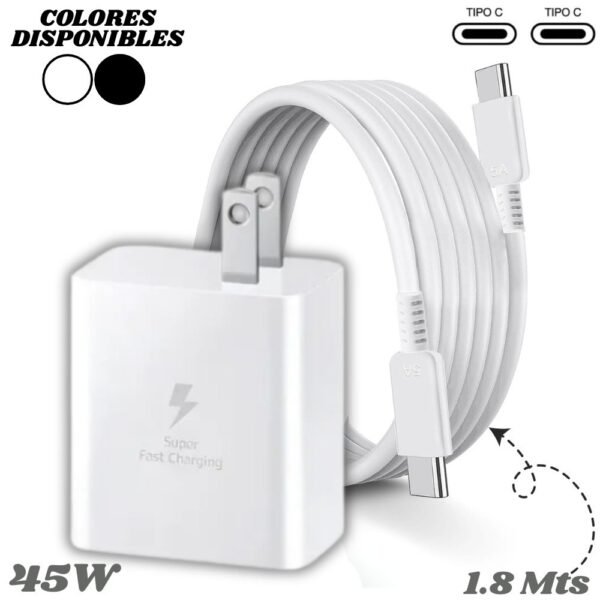 Cargador De Pared Tipo Samsung Carga Rapida Tipo C De 45w Cable 1.8 Metros