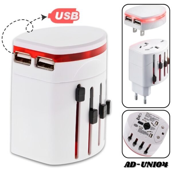 Adaptador Viajero Convertidor Corriente Universal Europeo Con Puertos Usb