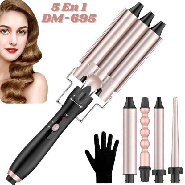 Combo Rizadora Onduladora de Cabello 5 en 1 Ondas de Sirena DM-695 Generico