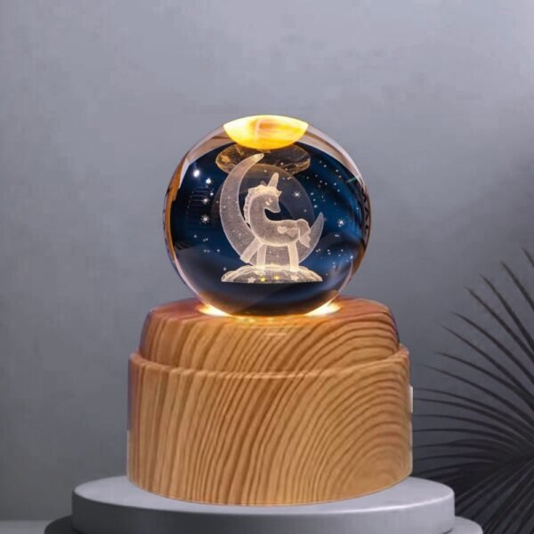 Lampara Esfera Bola De Cristal 3d Base Giratoria Pony Media Luna