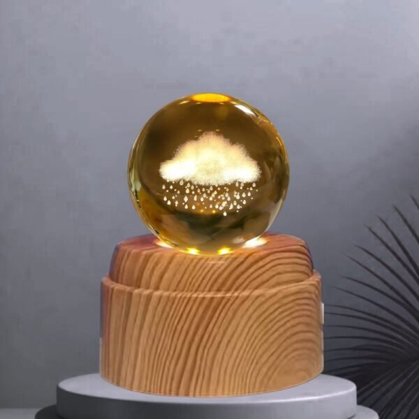 Lampara Esfera Bola De Cristal 3d Base Giratoria Nube Con Lluvia