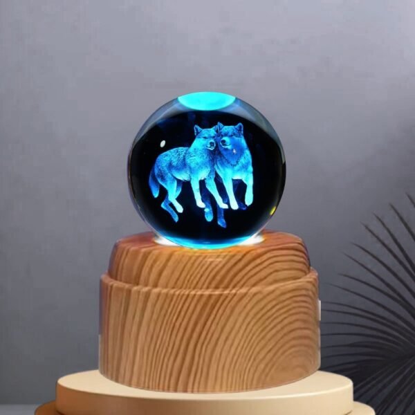 Lampara Esfera Bola De Cristal 3d Base Giratoria Lobos Multicolor