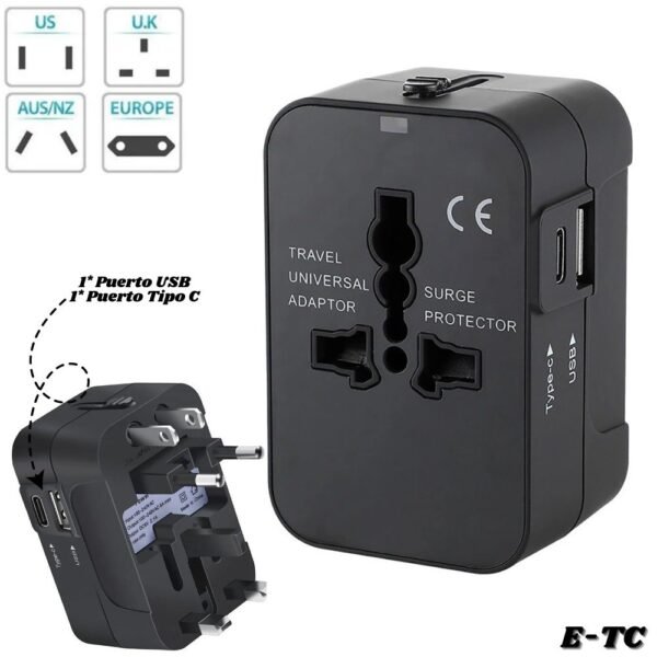 Adaptador Viajero Convertidor Universal Europeo Con Puerto Usb Y Tipo C